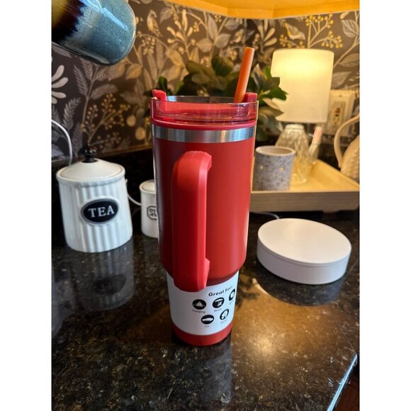 Flow Hydration 40oz Red Insulated Tumbler With Handle & Straw For Camping Sports - Picture 2 of 8